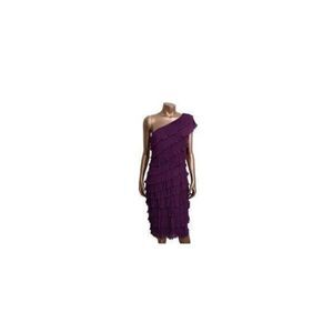 Tadashi Shoji One-Shoulder Pleated Tiered Plisse Dress Purple Size 4 Kne…